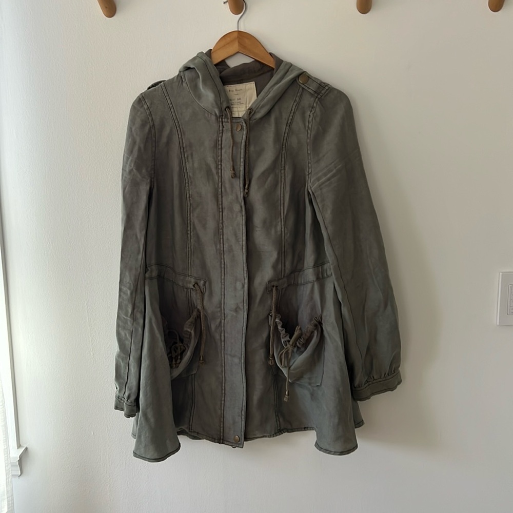 Free People Jacket Womens Medium Green Full Zip Hoodie Drawstrings
